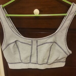 Fabletics Light Gray Sports Bra with Dark Contrast Seams
